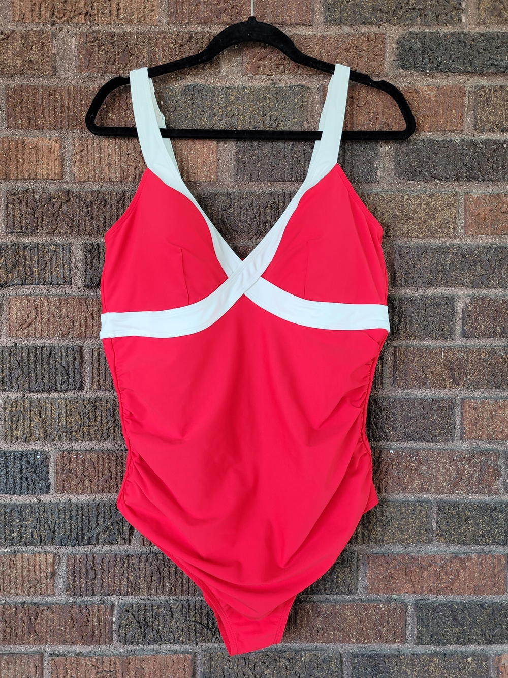 Women’s Red One-Piece Swimsuit with White Trim Torrid 1 (1X) Back Smoothing